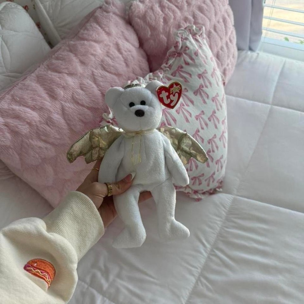Y2K‎ White and gold angel bear beanie baby stuffed animal